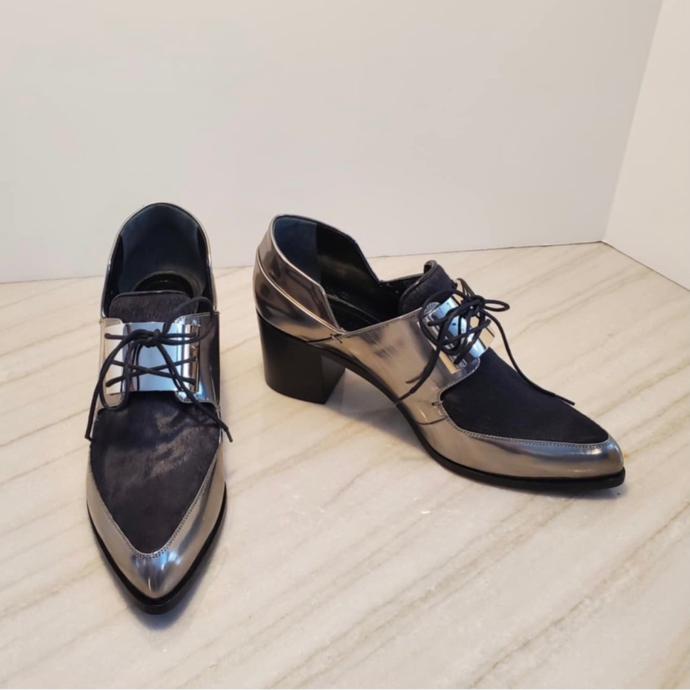 Jason Wu Silver, Leather, Pony Hair Brogues Oxfords 7.5 - Picture 3 of 13